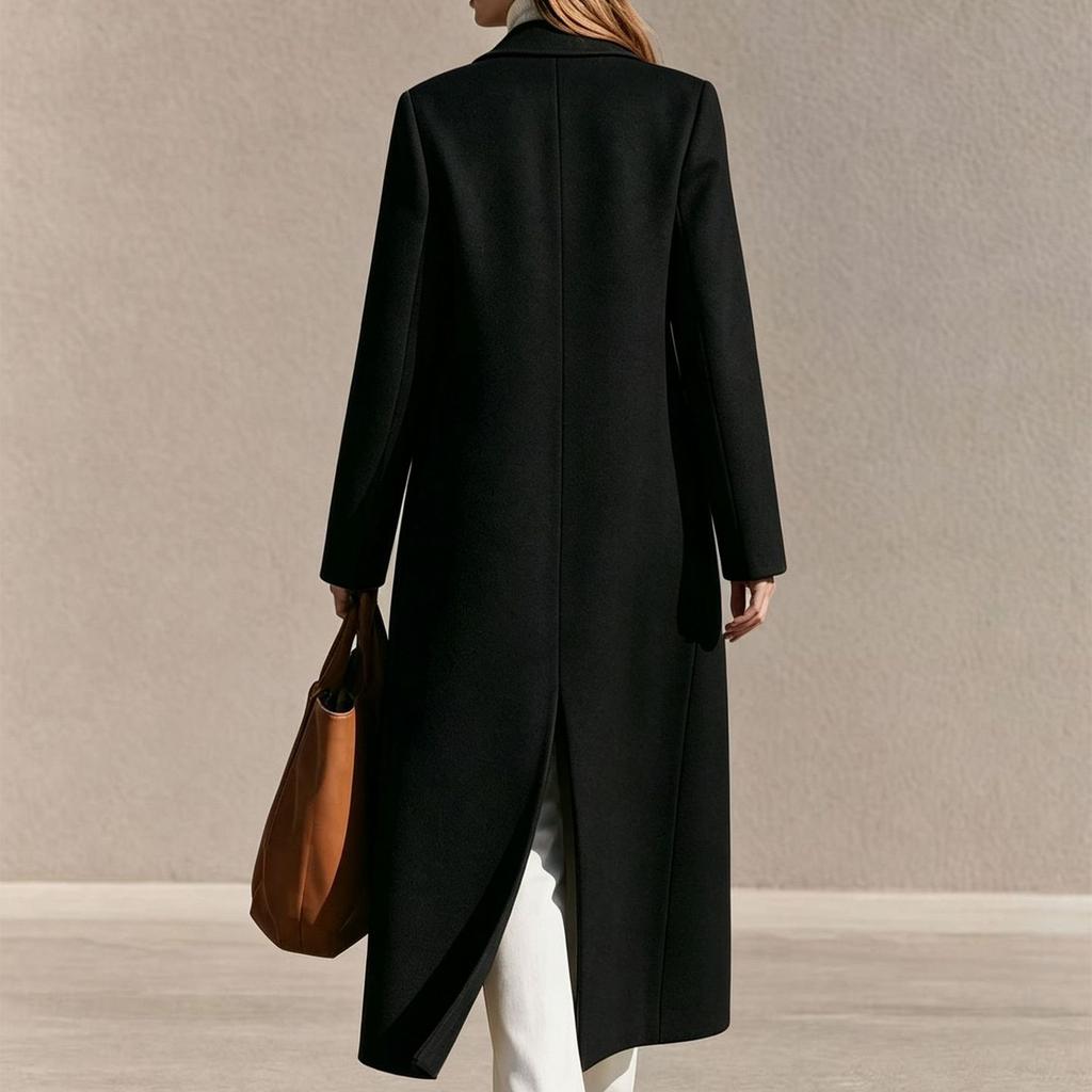 Women's Extra Long Wool Overcoat with Back Slit - Elegant Winter Coat