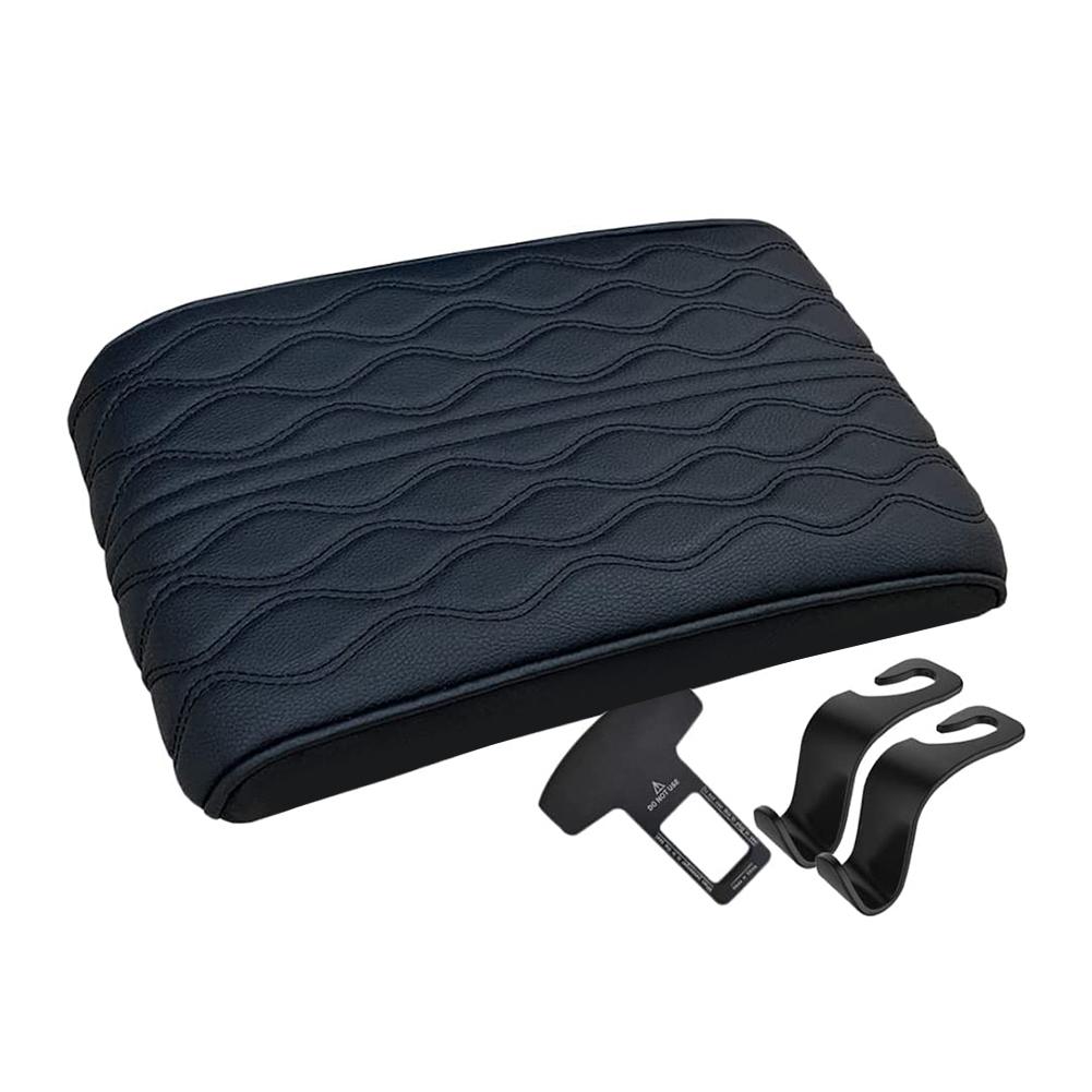 

Center Console Arm Rest Protection Mat Wave Embroider Leather Car Armrest Storage Box Mat for SUV Truck Universal Car Interior чёрный