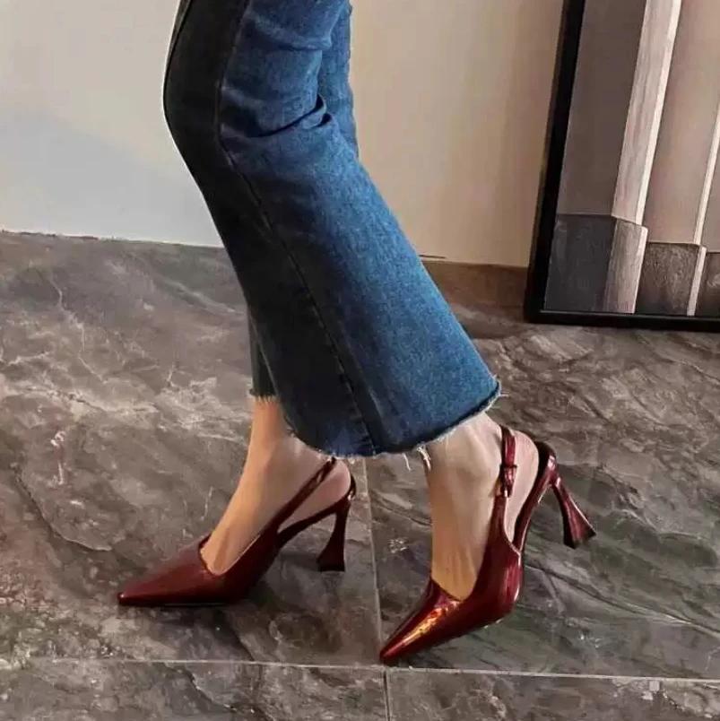 Summer new high heels pointy suede net red sexy skinny patent leather pumps sandals