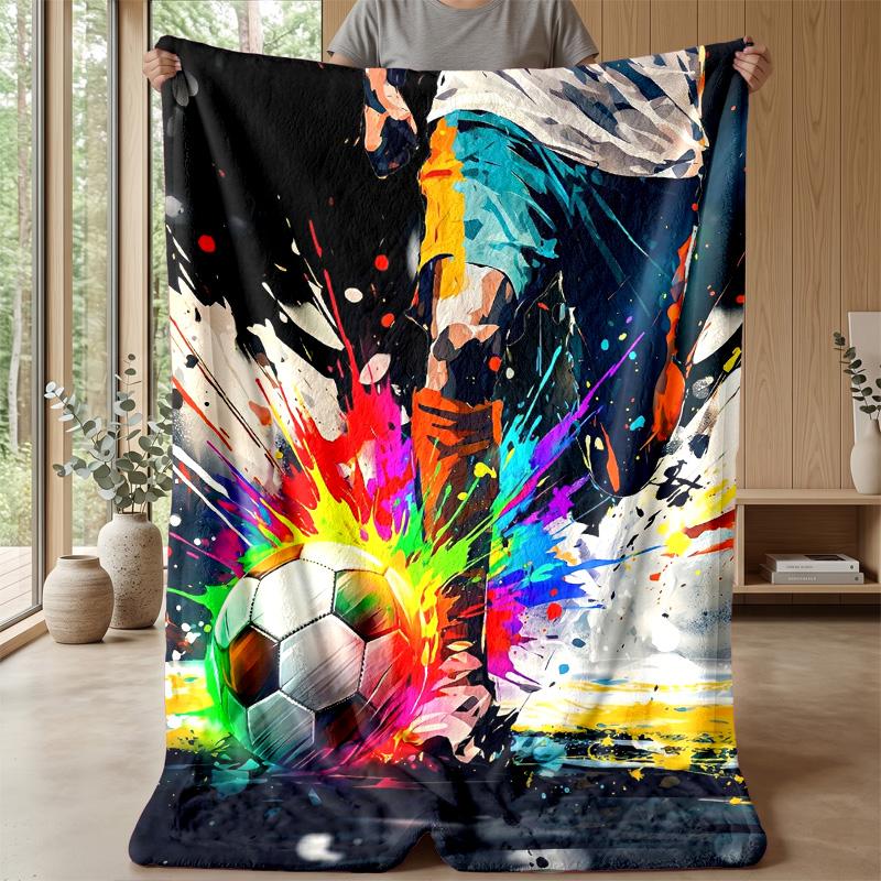 Soccer Fire Impact Theme blanket Lightweight Warm Flannel Blanket Decorative Throw Blanket for Home Decoration