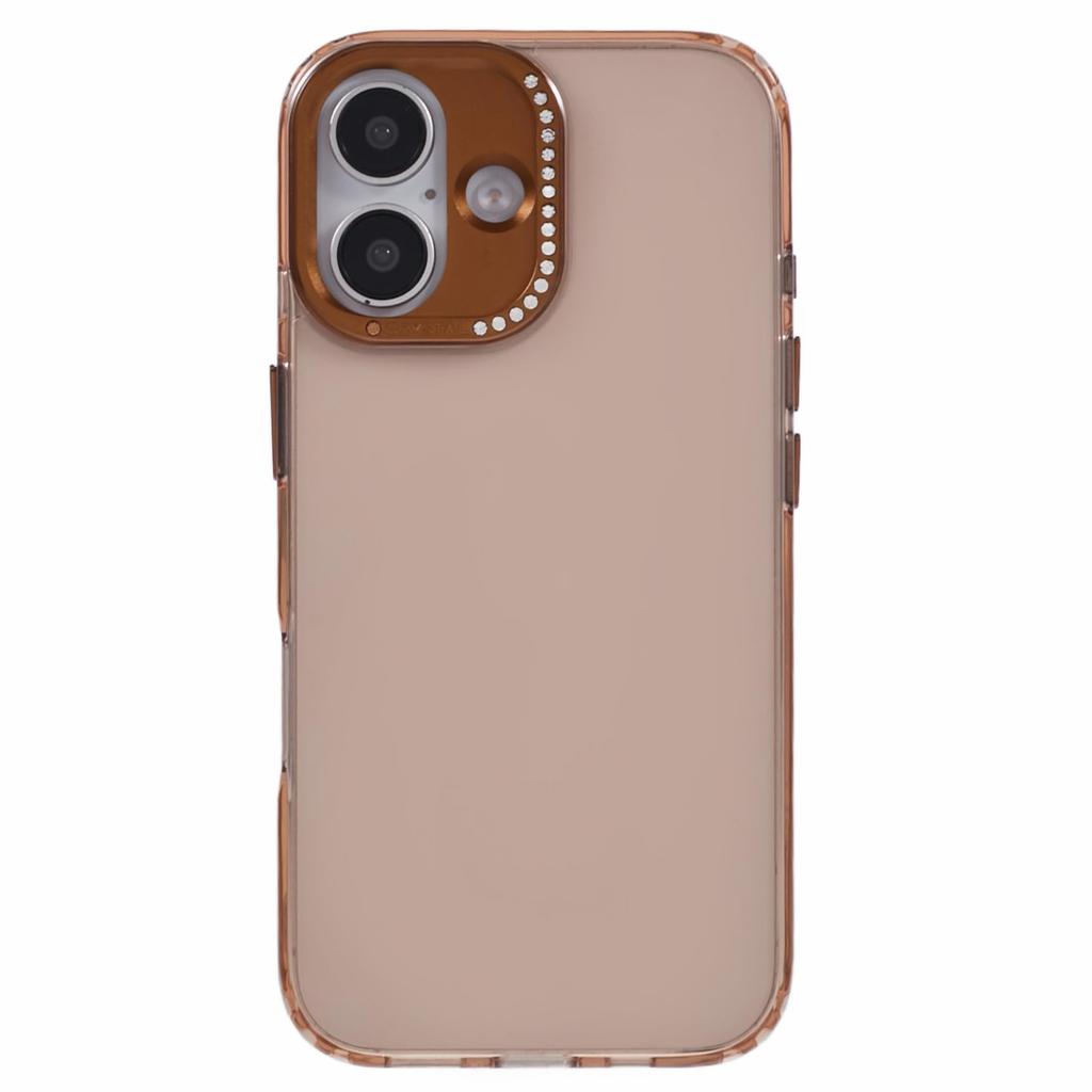 For iPhone 16 Plus Case TPU+PC Phone Back Cover Lens Frame Rhinestone Decorated