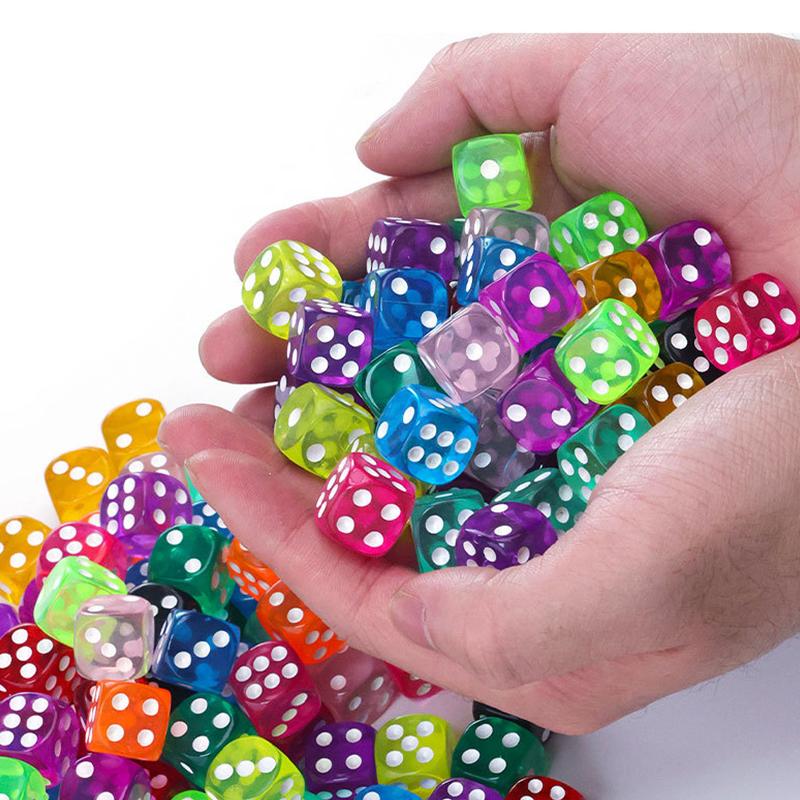 10-20PCS/Pack Transparent Color 14mm Sized Dice Random Mixed Color Rounded Edges Dices Entertainment Games Props Accessories ZYF