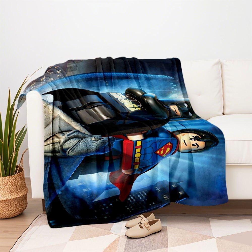 LEGO DC Comics Super Heroes Superman Vs Batman Building Set Blanket Flannel Throw Blanket for Sofa, Bed, Travel, Camping, Office, Couch, Chair