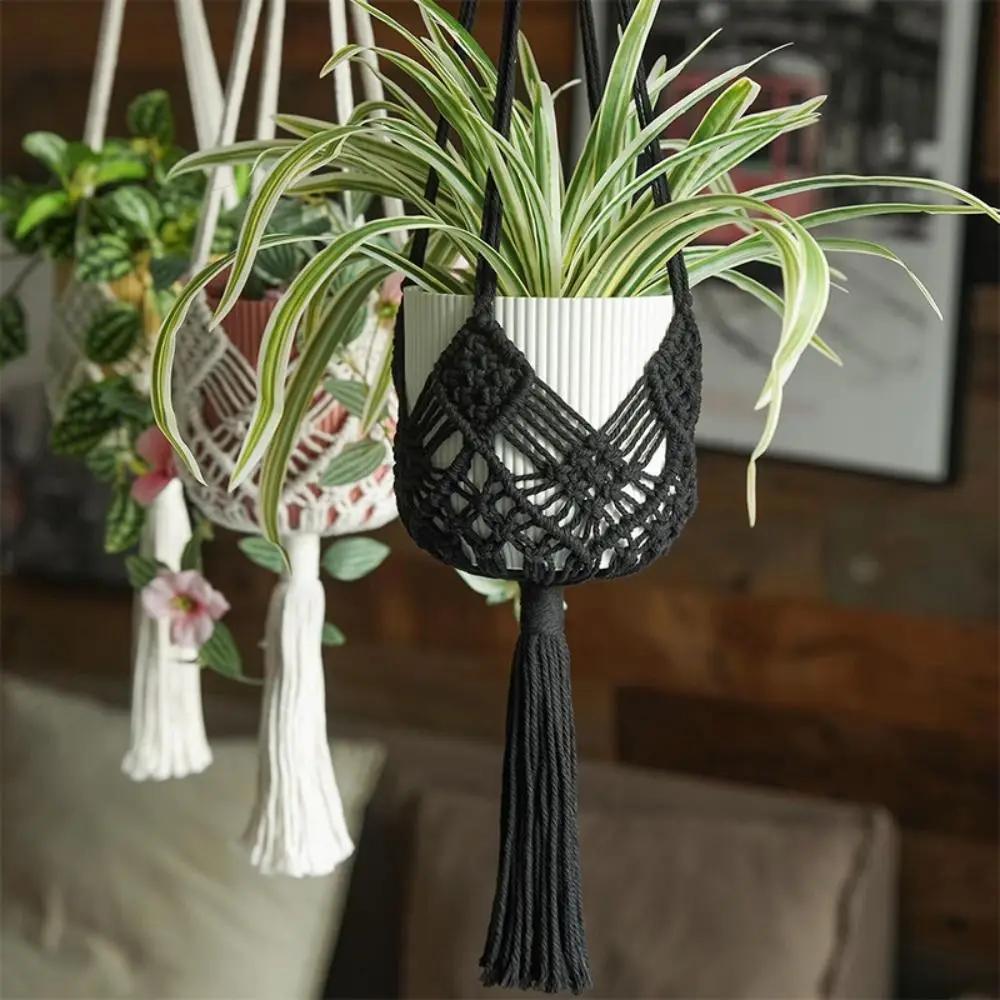 Boho Plant Hanger with Net Pouch Cotton Rope Woven Hanging Basket Macrame Flower Pot for Indoor Outdoor Hanging Succulents