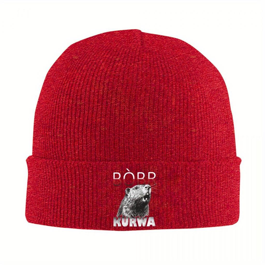 Polish Beaver Meme Bobr Bober Kurwa Knitted Caps Women's Men's Skullies Beanies Autumn Winter Hats Acrylic Warm Cap