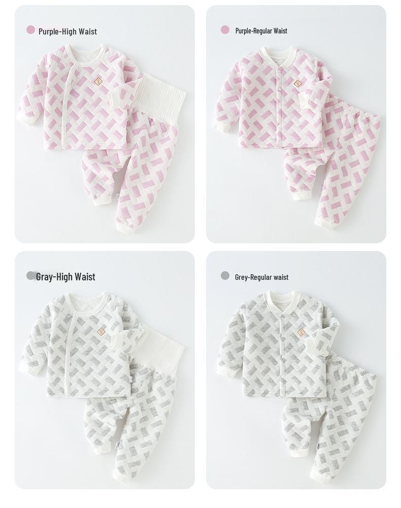 Children's Pure Cotton High-Waist Warm Pajamas Set for Autumn & Winter - Baby and Toddler Homewear with Belly Protection