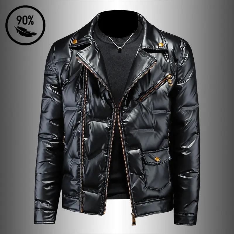 

Зимнее пальто короткое с яркой поверхностью водонепроницаемое парки новое мужское пуховое пальто утолщенное теплое трендовое верхняя одежда красивое пальто 5XL-95-105KG чёрный