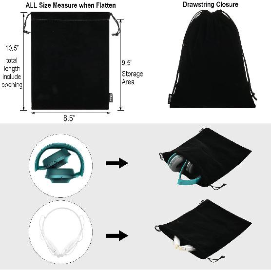 Cosmos 5 Pcs Portable Headphone Carrying Bag Travel Headset Storage Pouch Soft Drawstring Headphone Case Bag for Over-Ear Headphones Gaming Headset