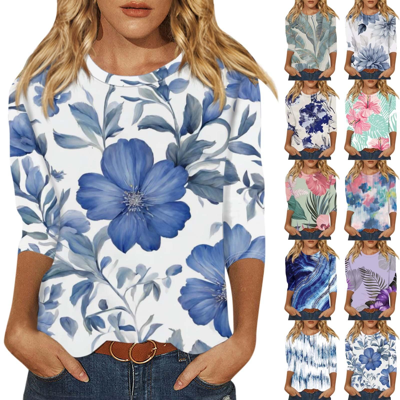 

Женская модная повседневная свободная футболка с круглым вырезом и рукавами 3/4 с принтом, женский топ