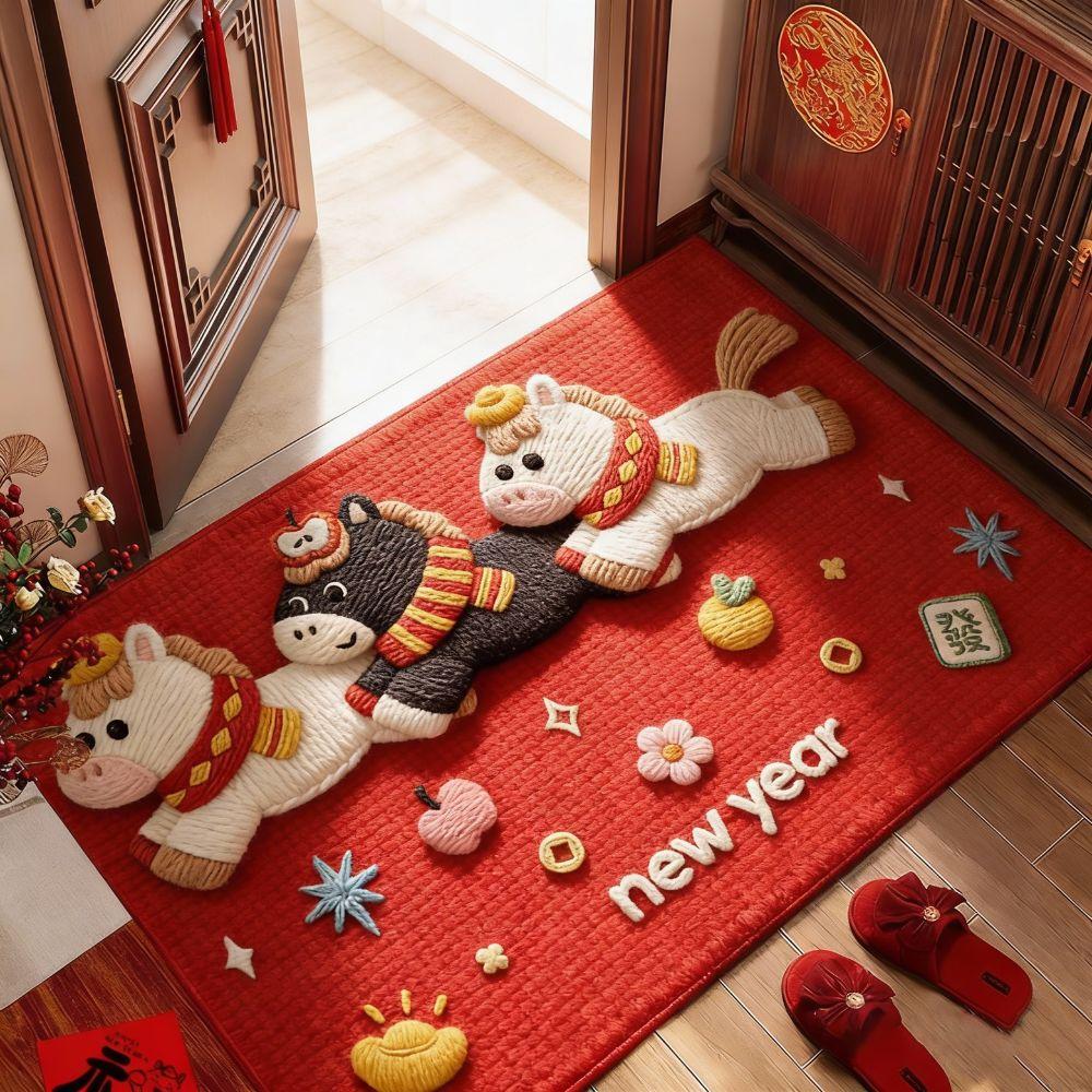 New Horse Pattern New Year Door Mat Non-slip Bath Mat Soft Water Absorption Blanket Home Decorations