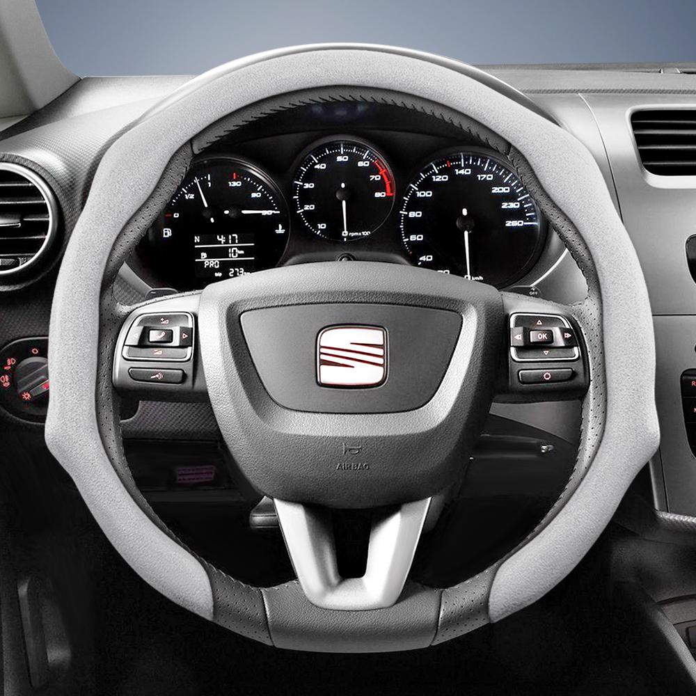 nlcr7 Suitable for Seat Premium Suede Snap-On Steering Wheel Cover, Non-Slip and Durable, Available for Ibiza, Arona, Leon, Leon Sportstourer,
