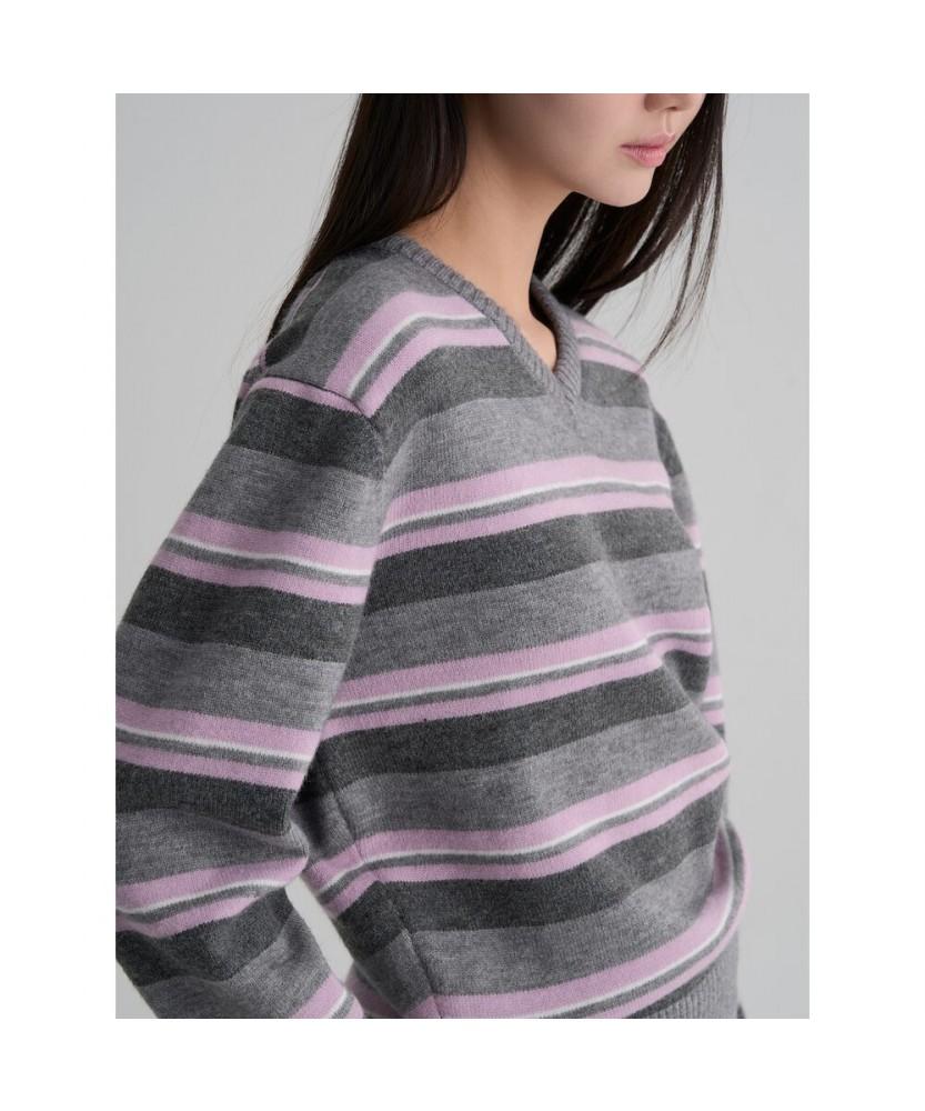 8SECONDS V-Neck Striped Pullover Purple