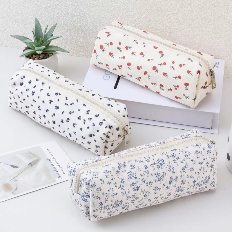 Cartoon Floral Printing Pen Bag Student Grils Stationery Bag Large Capacity Pencil Case Multifunctional Stationery Organizer