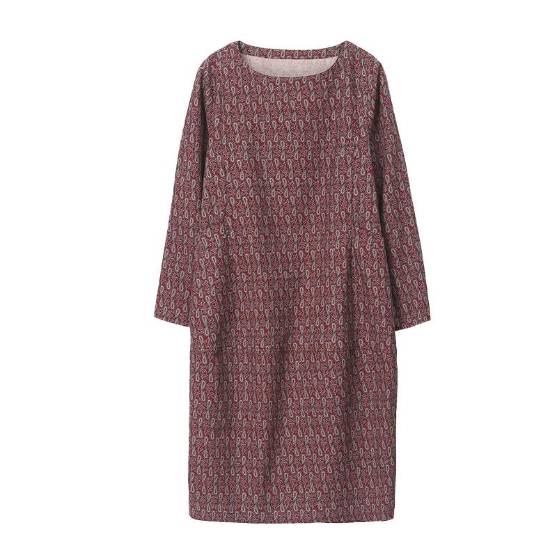 2025 Retro Floral Loose Fit Dress for Women - Spring & Autumn, Round Neck, Perfect for Middle-Aged Mothers