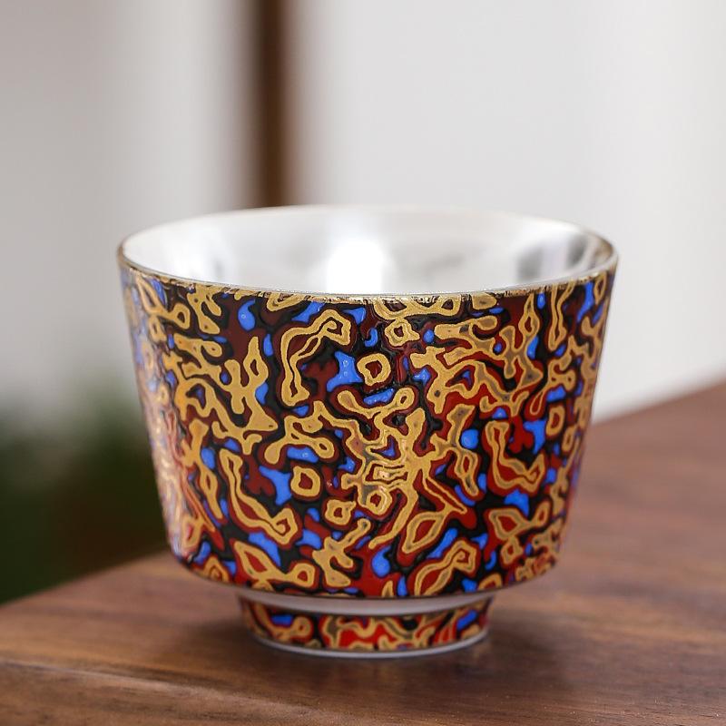 NEW Enamel Color 999 Pure Silver Inner Liner Ruihe Kung Fu Tea Master Cup Home Set Gift Box