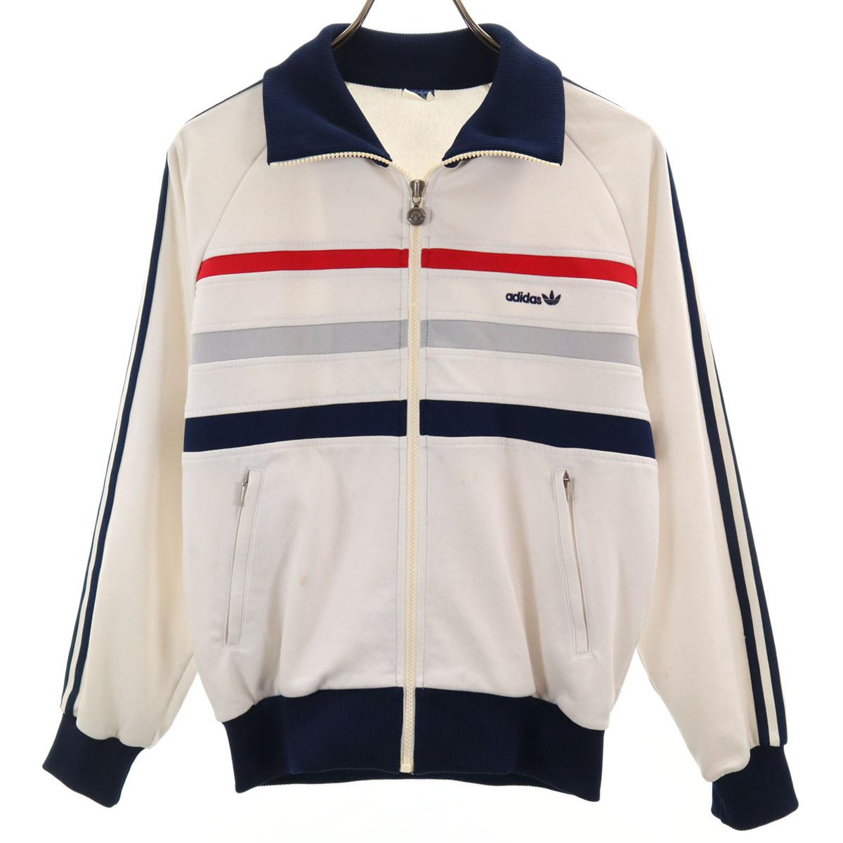 

adidas 70-е годы Западногерманский тег Винтажная спортивная куртка M белая трикотажная куртка Descente Мужская Б/У