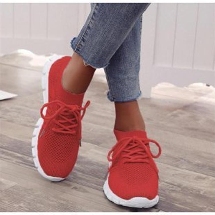 2021 Women's Lightweight Lace-up Mesh Sports Shoes  Size 43 - Large Size, Flat Bottom, Casual Style