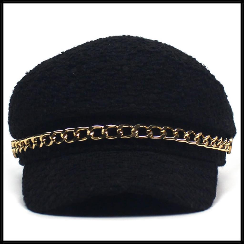 Marine Cap Tweed Newsboy Cap Black White Hat for Going Out Travel CZ308 [White Fang] Women's (White)