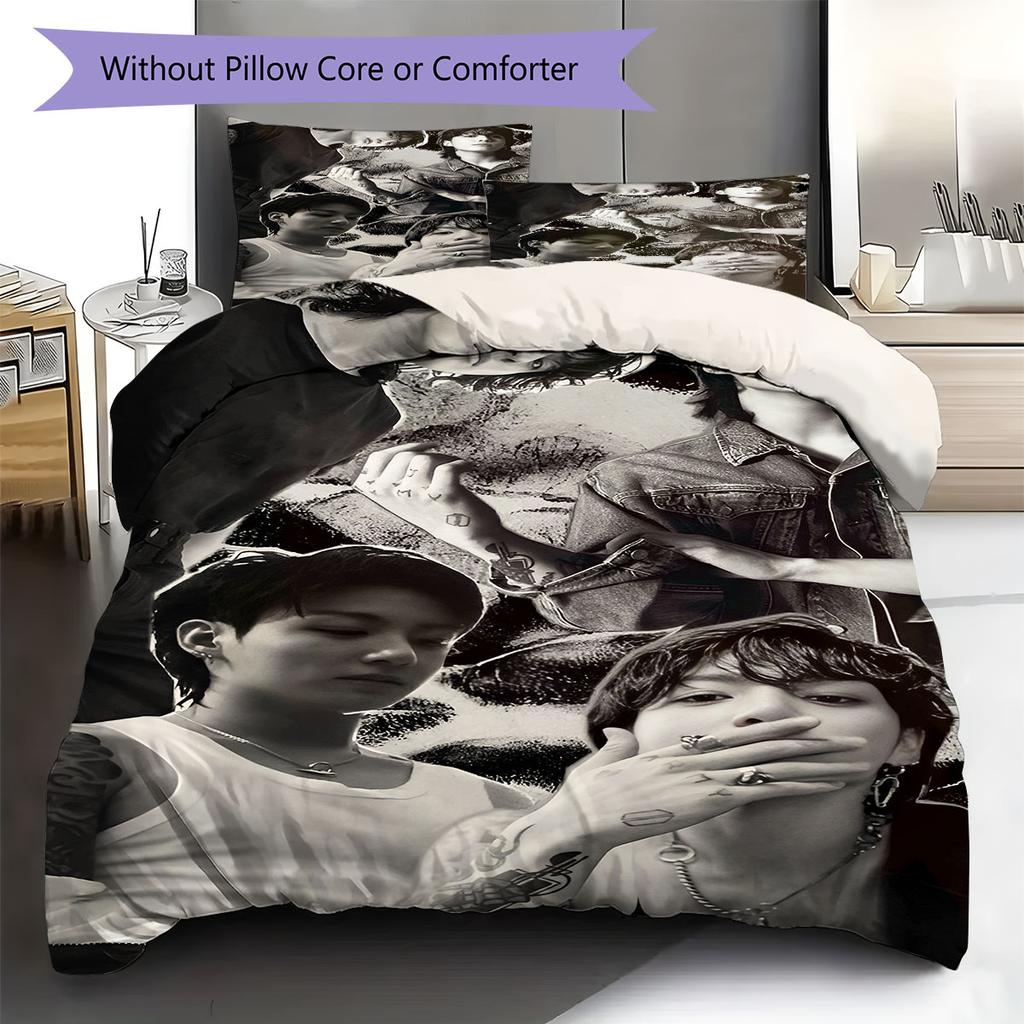 Jeon Jeongguk Pattern Bedding,Quilt Set Quilt Cover Pillowcase Home Birthday Gift(1 * Duvet Cover + 2 * Pillowcase, Without Core)