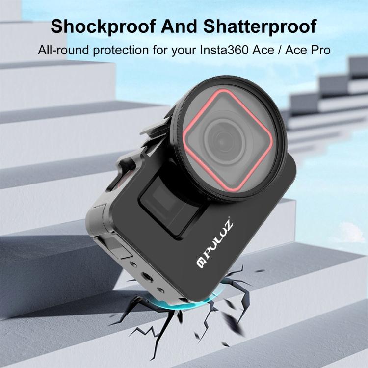 For Insta360 Ace Pro / Ace PULUZ Metal Cage Adapter Frame with 52mm UV Filter & Adapter Ring (Black)