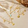 Stainless Steel Rice Beads Double Layer Necklace Sea Star Shell Pendant Ocean Necklaces Fashionable and Versatile Pearl Jewelry