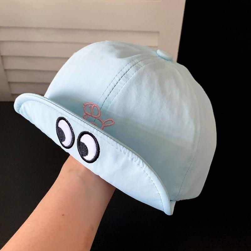 Cartoon Eye Embroidery Soft Brim Sun Cap Breathable Quick Dry Lightweight Hat for Girls Outdoor Walk Picnic Daily Use A4