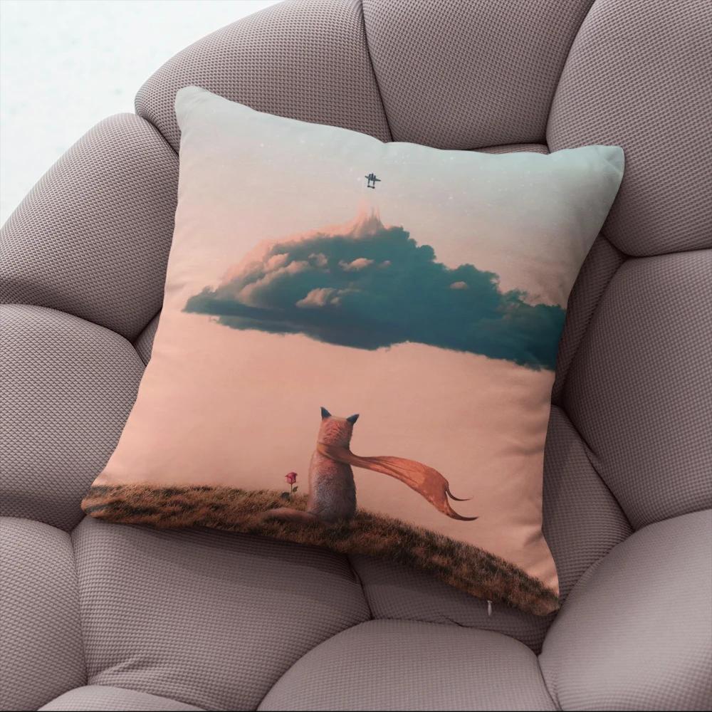 45x45cm Short Plush Little Prince Print Cartoon Pillowcase Bedroom Sofa Chair Car Waist Pillow Cover Home Party Cushion Cover