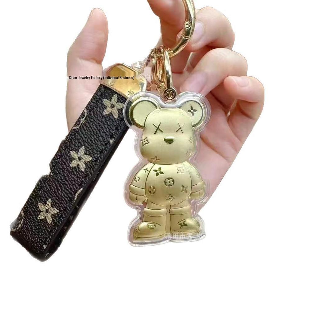 Gold Cartoon Bear Keychain & Pendant Set