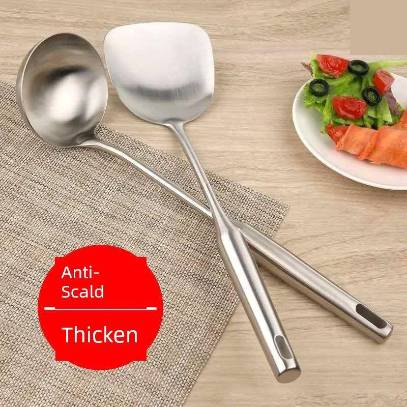 Household Kitchen Thickened Stainless Steel Spoon and Spatula Set, Cooking Utensils Set, Large Soup Spoon, Spatula