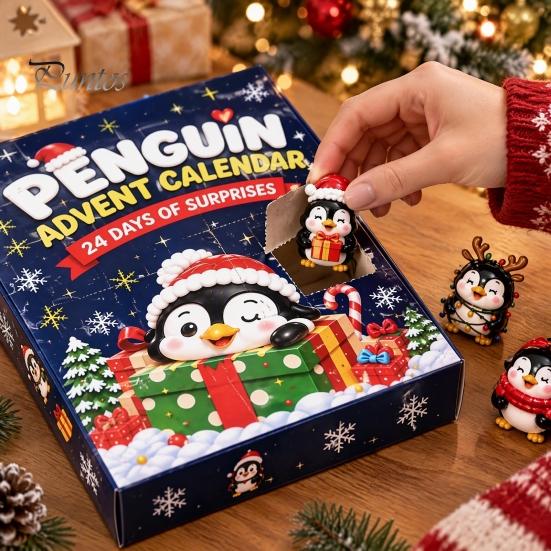 Festive Desk Decor 2026 Animal Advent Calendar with 24 Penguin Figures, Christmas Countdown Set Holiday Toys for Kids Adults, Decorative Theme