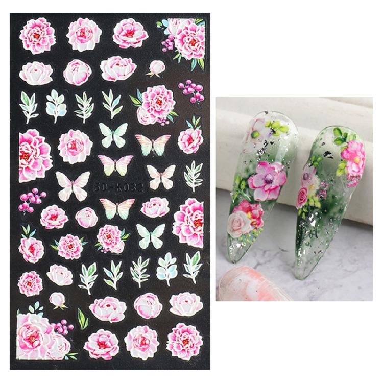 Embossed Flower Nail Sticker Self-adhesive 5D Art Embossed Nail Stickers Flower