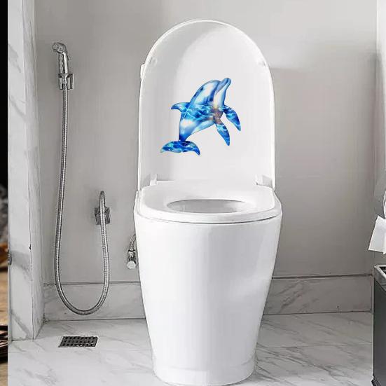 Glow In The Dark Dolphin Toilet Stickers, Waterproof PVC Bathroom Wall Decals, Self-Adhesive Kids Toilet Seat Decor, Removable Luminous Bathroom