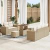 8-Piece Garden Sofa Set with Beige Cushions Poly Rattan Acacia 3361951