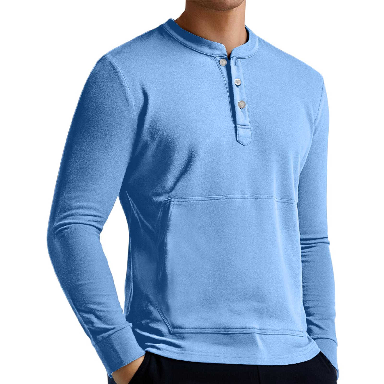 

Men s Casual Button-Down Sweatshirt Solid Color Long-Sleeved Shirt Pullover XXL