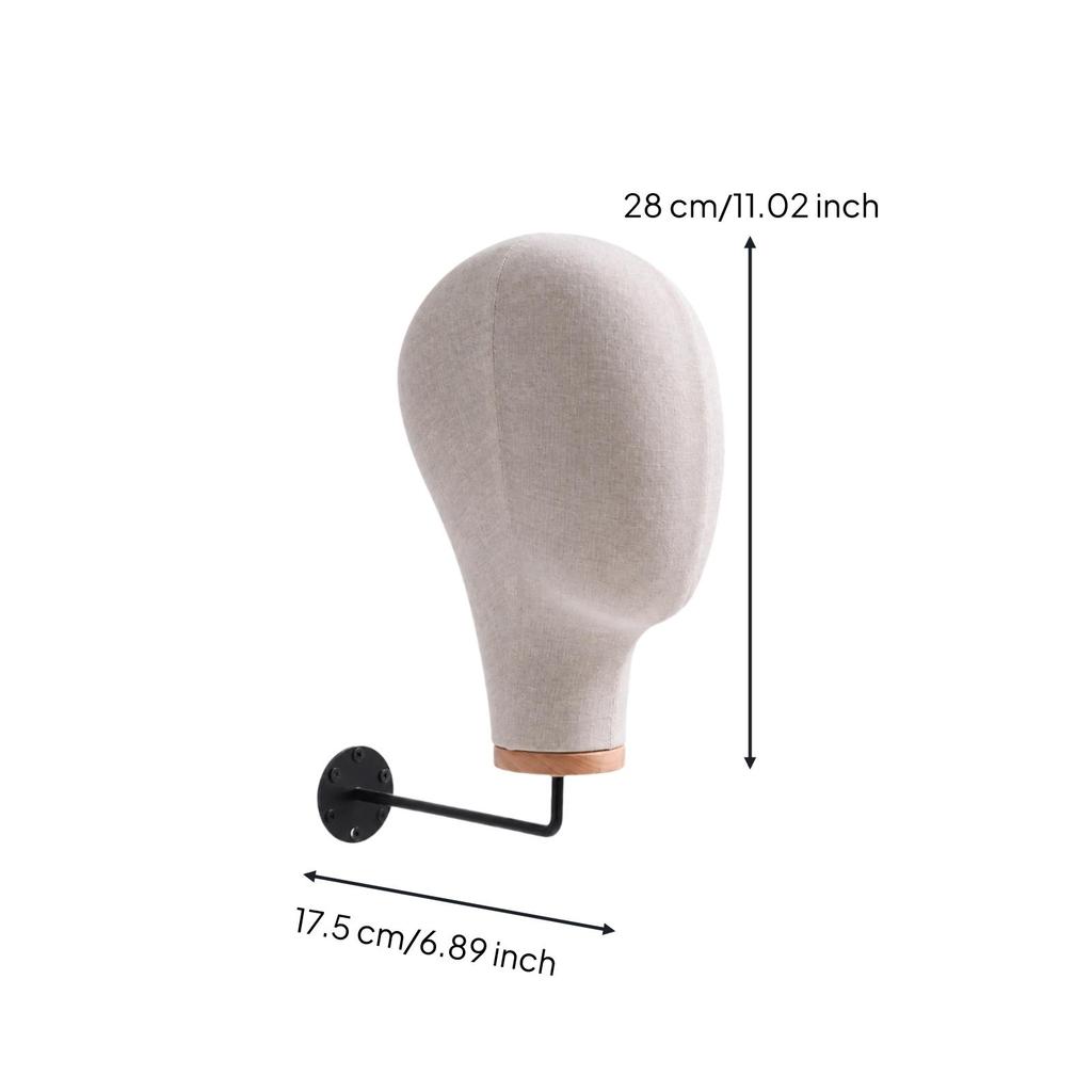 Female Mannequin Head with Wooden pedestalSaving WallMounted Compact Hairpiece Holder