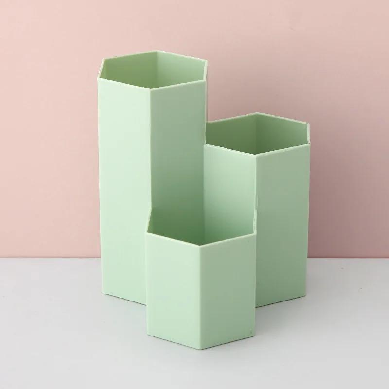 Brush Storage Box Pen Holder Roomy Honeycomb Shape Slant Insert Desk Organizer Plastic 3 Lattices Cosmetic Make-up Stud