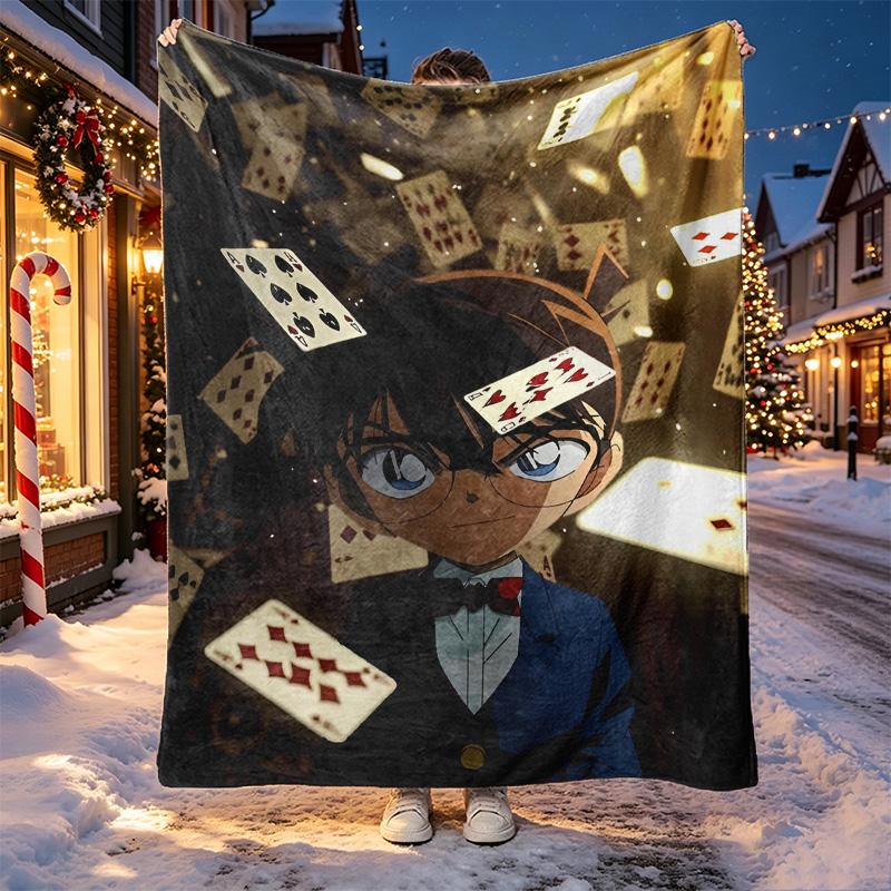 Detective Conan Pattern Blanket for Home Decoration, Bed, Sofa, Car Travel, Camping, Suitable for All Seasons, Birthday Christmas Gift
