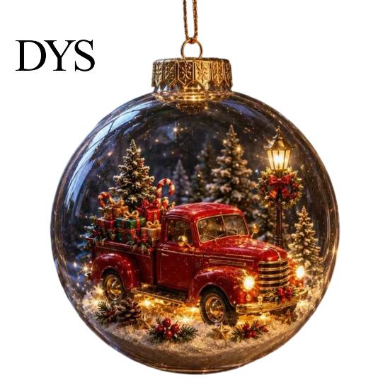 Reusable Party Ornaments 250th Anniversary USA Christmas Ornament, Light Up Plastic Clear Ball Hanging Decoration with Garden Wall Bell Train