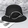Casual Dome Short Brim Basin Hat Women's Diamond Bucket Hat Autumn and Winter Woolen Top Hat Women's British Style