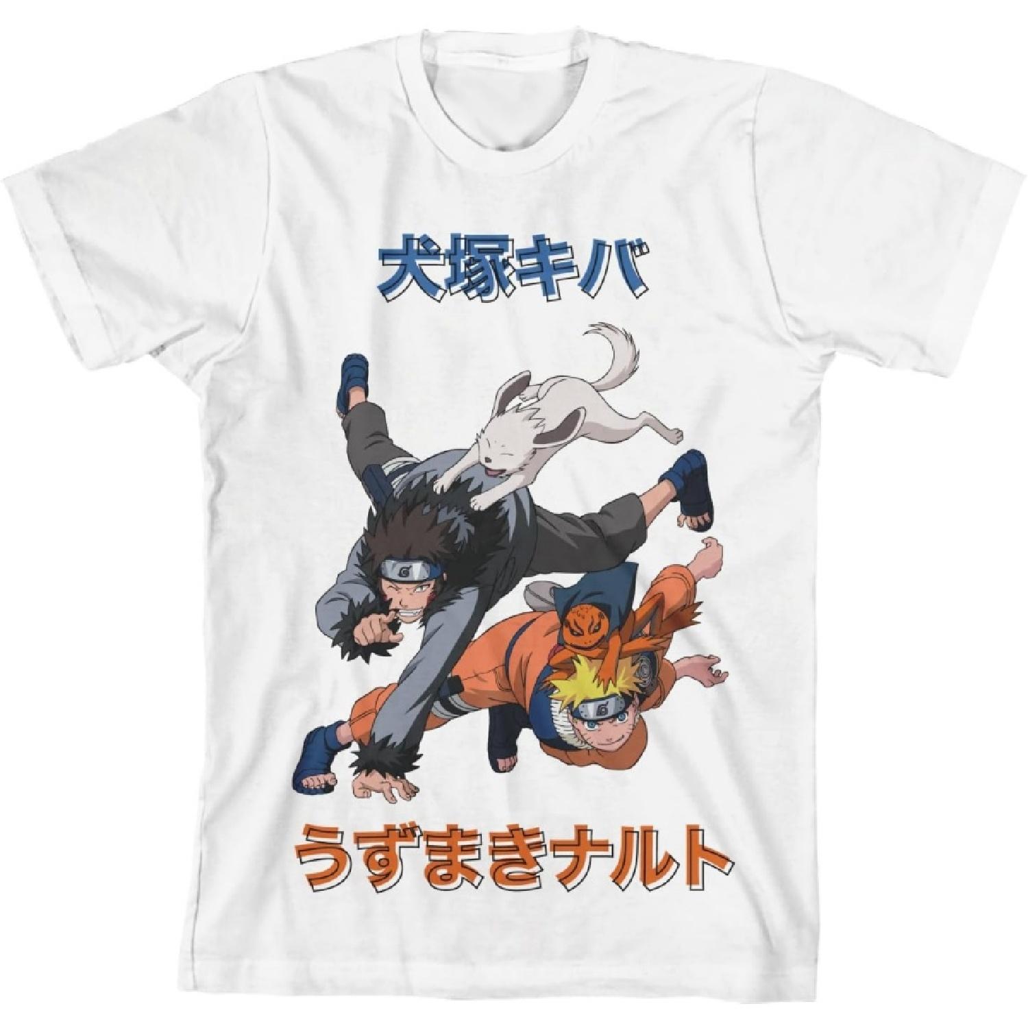 Naruto Inuzuka Kiba and Naruto Uzumaki Boy s White T-Shirt(1) S