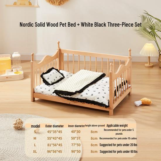 Four Seasons Removable Washable Wooden Doghouse Bed for Small to Medium Dogs