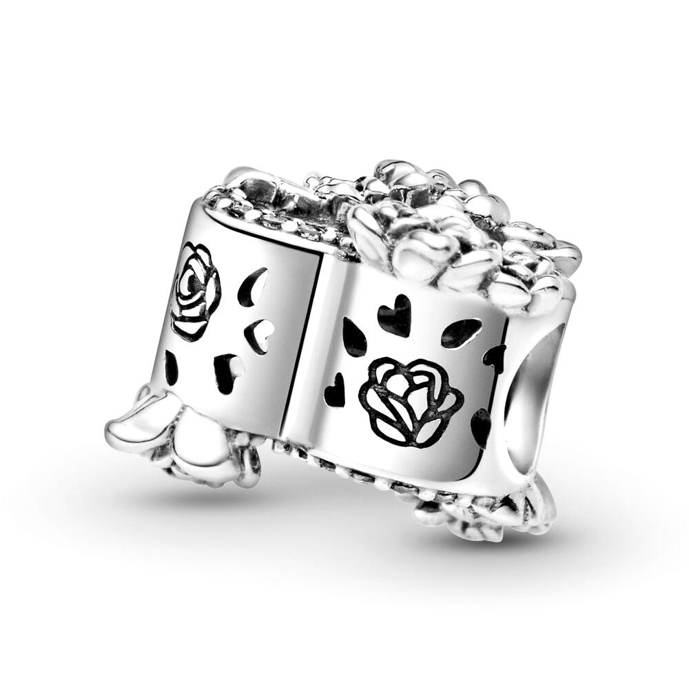 Charm Cœur Ouvert et Fleurs Roses, Charm Cœur Ouvert Perlé Argent SS925 Romantique Pour Bracelet Fabrication DIY Cadeau pour Amoureux