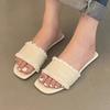 Fashion 2025 Summer Korean Retro Woven Flat Sandals Open-Toe Single Strap Slides Casual Slip-On Outdoor Shoes for Beach Daily Wear Women