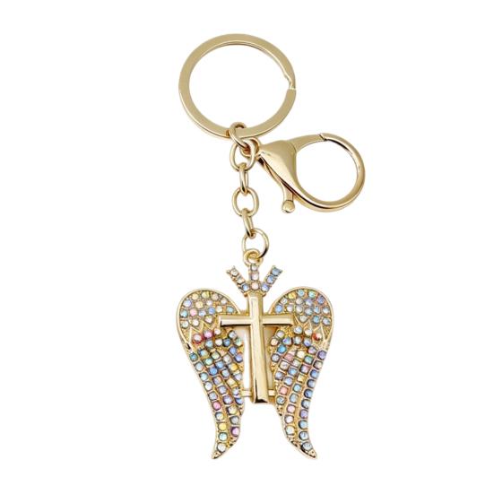 

Keychain Pendant Angel Wings Shape Zinc Alloy Keychain with Exploding Rhinestone Encrusted Key Holder Versatile Accessory C