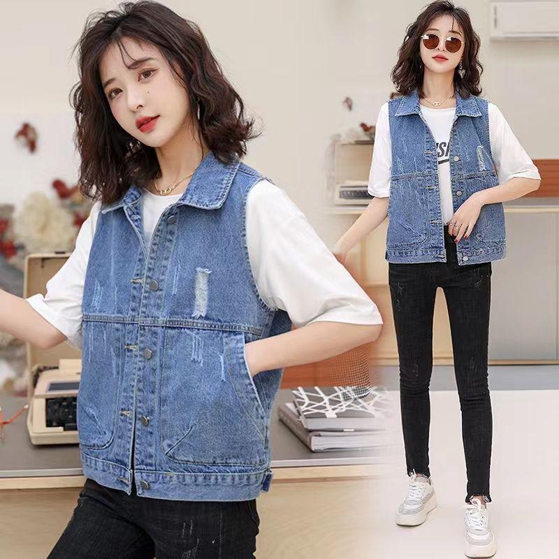 

Весна и лето новый женский джинсовый жилет с большим карманом свободный корейский жилет куртка 3XL светло-синий