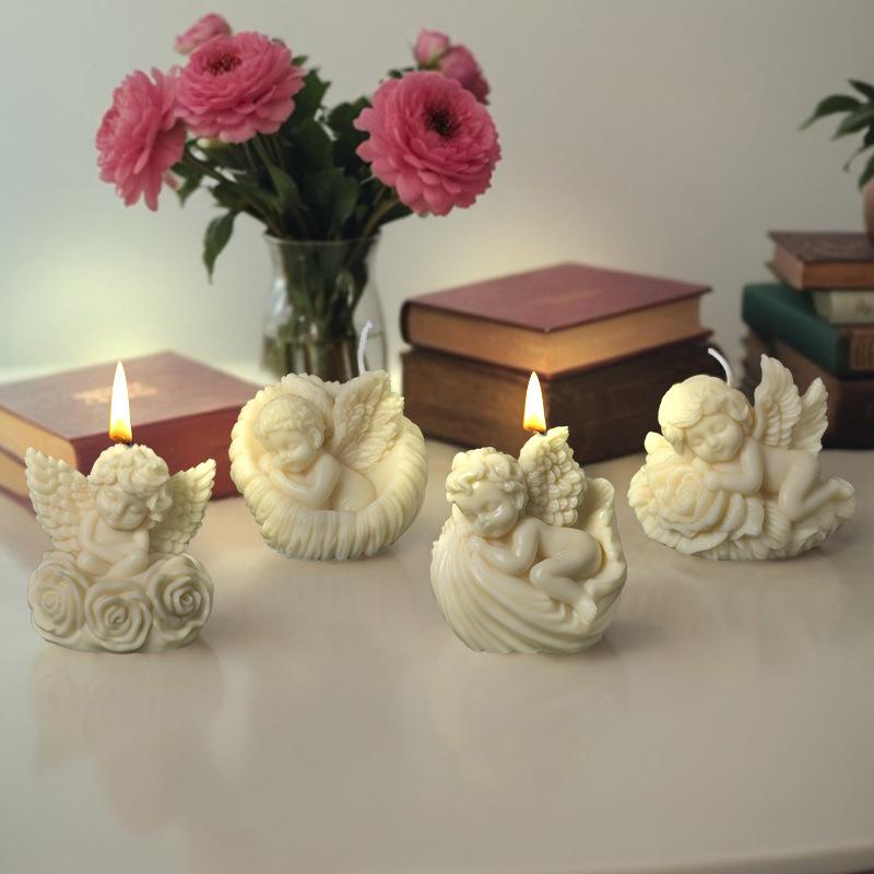3D Rose Angel Children Candle Silicone Mold for Handicraft Seashell Angel Kid Aromatherapy Candle Plaster Resin Craft Decor Gift