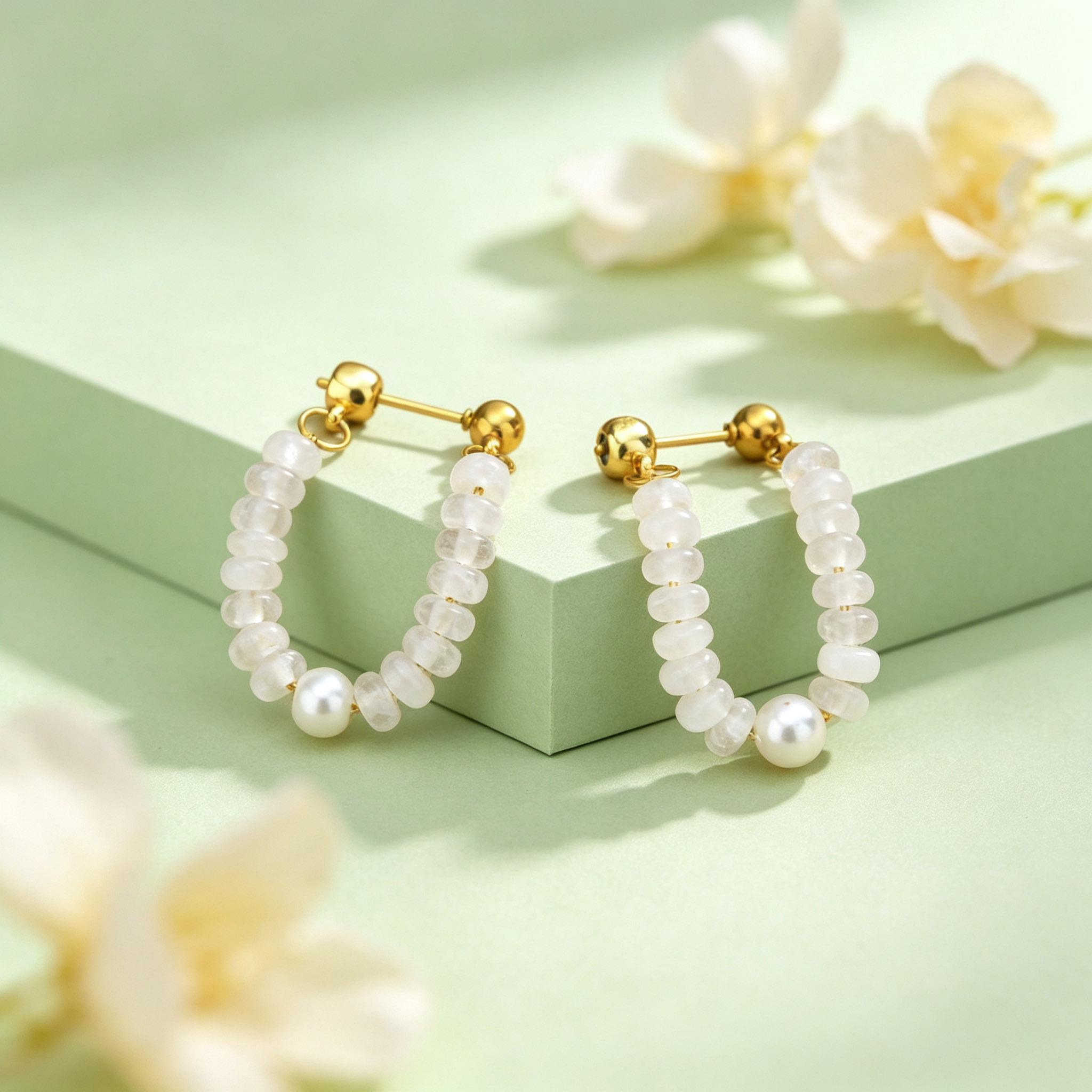 Elegant Imitation Pearl Bead Earrings for Women Crystal Natural Stone Beaded Earrings Stainless Steel Jewelry Gift