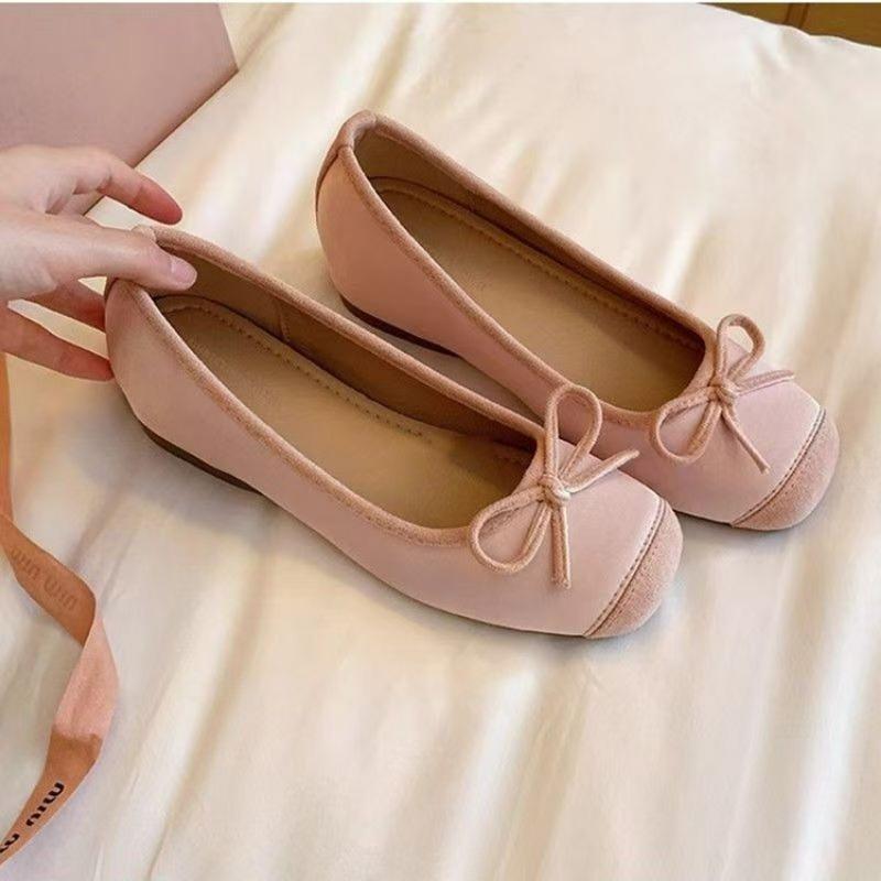 Shallow Flat-soled Single Shoes Summer New Color Matching Bow Women's Shoes Versatile Casual Doudou Shoes