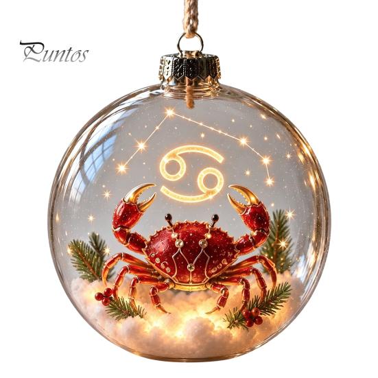 Holiday Ornaments for Bedroom Lighted Zodiac Christmas Ornament, Glowing Sign Ball with Warm LED, Xmas Tree Hanging Decorations 3D Clear Acrylic