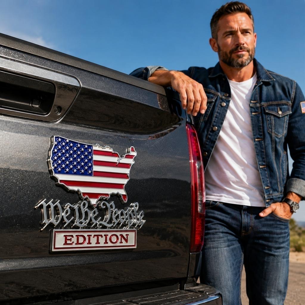 Patriotic United States Map Car Emblem Badge Metal Vehicle Decoration We The People Edition Durable Design for Exterior Use